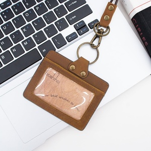 Boshiho Genuine <b>Leather</b> Button Closure 6 Inch Customized Logo Card Holder & ID Badge Neck <b>Lanyard</b> for Office Student Business - Product Image 4