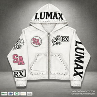 Veste d'hiver décontractée en coton certifié GOTS, surdimensionnée, écologique, personnalisée, streetwear de luxe, fermeture éclair, broderie 3D, strass
