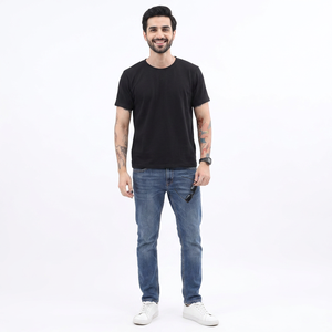 T-shirts pour hommes en coton 100% poids lourd, logo personnalisé, séchage rapide, col doux, coupe régulière, manches courtes, t-shirts à col contrasté, motif de lettres - Product Image 1