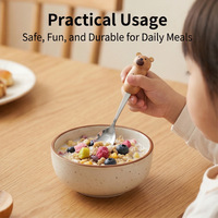 Cuillère et fourchette en bois pour enfants, motif chat de dessin animé, personnalisées, mignonnes, résistantes à la chaleur, pour café, gâteau, dessert, alimentation bébé