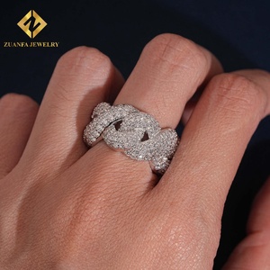 Iced Out Cuban <b>Ring</b> Lab Grown Diamond S925 <b>Thick</b> Twisted Band Hip Hop Men Statement Bling <b>Ring</b> - Product Image 5