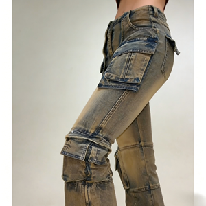 Jeans <span class=keywords><strong>Cargo</strong></span> da Donna Vintage a Vita Alta, Gamba Larga, Tasche Grandi, Vestibilità Ampia, Stile Casual - Product Image 2