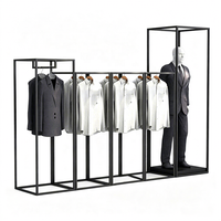 Porte-vêtements certifié CE, en fer noir mat, avec cadre en acier inoxydable, sur pied, avec étagère de rangement