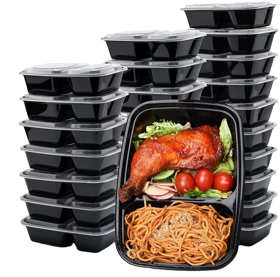 1000ML Disposable Food Storage Container, Black 2 Compartments china food Plastic Bento Lunch container