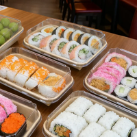 Emballage de luxe pour sushis en papier kraft avec couvercle, revêtement PE, étanche, jetable, recyclable, écologique, conteneur alimentaire en gros