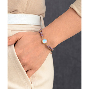 Amethyst <b>Opal</b> Double Layer Woven <b>Bracelet</b> Bohemian Style Gift Jewelry Zinc Alloy Bezel Setting Irregular Circle Design - Product Image 4