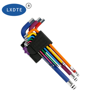 Jeu de clés hexagonales LXD 9 pièces en acier au chrome-vanadium 1,5-10 mm, clés en L à oxyde noir avec poignée antidérapante codée par couleur et support pliable