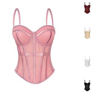 Oferta Destacada: Top Corsé de Color Liso con Varillas para Mujer, Camisola de Malla y Bustier Acolchado, Prenda Exterior Reductora de Cintura - Product Image 1