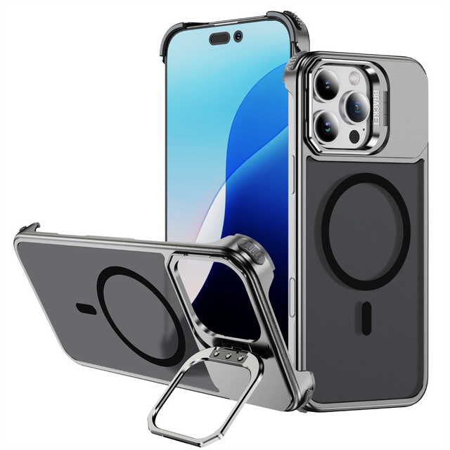 Titanium Alloy Lens Holder Anti-drop Magnetic Phone Case for iPhone 16 Pro Max 15 Plus 14 13 Bracket Mobile Cover