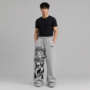 Pantalon de survêtement gris pour homme, motif loup de différentes races, décontracté, avec cordon de serrage, en maille mi-épaisse, respirant, longueur intégrale - Product Image 1
