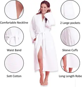 Оптовая продажа, роскошные дизайнерские женские банные халаты из хлопка с индивидуальным логотипом для свадебного сна, отеля, спа, вафельный халат