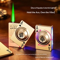 Nouveauté : Briquet coupe-vent rotatif en forme de poker, flamme verte, cadeau créatif pour homme