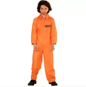 2022 Child Unisex Orange Little Kids Prisoner Costume One-Piece Halloween Convict jumpsuit