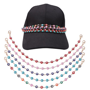 Chaîne de cheveux décorative avec perles œil porte-bonheur, chaîne en métal unisexe, accessoire décontracté pour chapeau, bijoux multicolores plaqués - Product Image 1