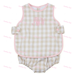 Set di <span class=keywords><strong>Abbigliamento</strong></span> <span class=keywords><strong>Estivo</strong></span> per Bambine, Completi in Tessuto Gingham, Vestiti Monogrammizzati per Bambine, Set di Vestiti per Neonati - Product Image 6