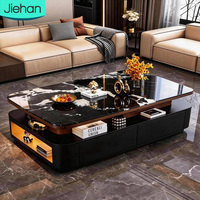 Nouvelle conception de meubles de salon, table basse à prix avantageux avec tiroir, table basse de luxe noire avec plateau en verre trempé pour la maison