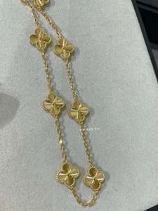Collana da Donna in Rame con Quadrifoglio e Dieci Fiori, Placcata Oro 18K, Incisione Laser CNC, Catena in Stile Bambù, Stile Sportivo, Live Streaming - Product Image 3