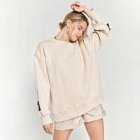 Sweat à capuche ras du cou surdimensionné pour femme, avec logo personnalisé brodé, imprimé délavé à l'acide, en polaire respirante polyester/coton, idéal pour l'automne