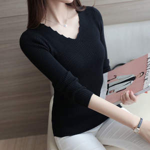 Maglione all'ingrosso da donna primavera nuova versione coreana Slim Fit a maniche lunghe maglione stretto con scollo a V maglione in maglia sottile RS132 - Product Image 2