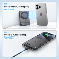 Batterie externe magnétique sans fil en métal 5000 mAh, charge sans fil 15W, entrée/sortie Type-C 20W, batterie de secours portable et fine