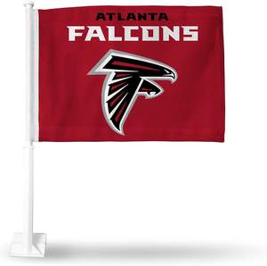 Expédition rapide, drapeau de voiture imprimé des Falcons d'Atlanta, 100% polyester, bannière incluse, mât de drapeau neuf - Product Image 1