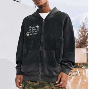 Sudadera con capucha de algodón 100% pesado personalizada para hombre, chaqueta con capucha bordada con cremallera y lavado ácido de diseñador para invierno - Product Image 4