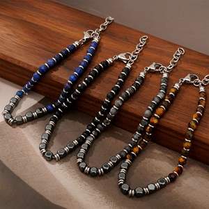 Gelang manik-manik batu akik pria, rantai tangan populer pinggiran silang mata harimau alami perhiasan modis berkualitas tinggi - Product Image 2