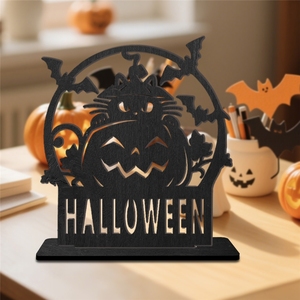 Accessorio di Halloween: Elfo Traforato in Legno Nero, Decorazione a Forma di Zucca, Ornamento per Feste, Artigianato, Pezzo d'Arte da Tavolo per Festival - Product Image 4