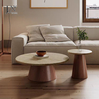 Ensemble de tables basses en travertin, plateau en pierre naturelle avec base en bois, tables gigognes modernes pour salon