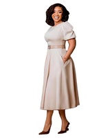 Robe d'été décontractée à col rond, style élégant, taille ajustée, ourlet large, manches ballon, jupe trapèze, écologique, mi-mollet, couleur unie, ODM