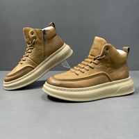 Baskets montantes pour hommes en cuir véritable blanc, de luxe haut de gamme, décontractées, à motif imprimé, tendance, polyvalentes, à semelle épaisse, style skate