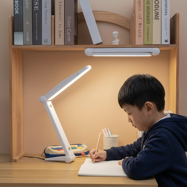 USB Charging & Adjustable Brightness Magnetic Stick-On Cabinet Light Tri-fold Desk Lamp for Study