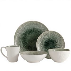 ชุดอาหารค่ำเซรามิกเคลือบสีสันสดใส พร้อมจานแบบพกพาใช้ซ้ำได้ ปลอดภัยสำหรับไมโครเวฟ และชามที่ใช้กับเครื่องล้างจานได้ - Product Image 1