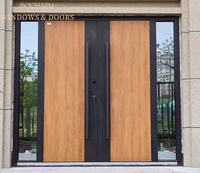 Porte de sécurité double en acier sculpté BOCHARM 3D Sunburst avec poignée en forme de C, serrure intelligente et incrustation dorée pour villa