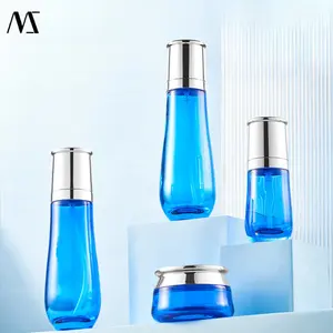 Face Care100ml Blue Glass Lotion Bottle Custom Skincare Glass Bottle Cosmetic Glass Swirling Cosmetic Bottle