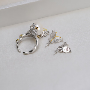 Ensemble de bijoux en argent S925 fait main, pendentif, boucle d'oreille, anneau, papillon, perle fine, support vide, accessoires Tide 1336 - Product Image 2