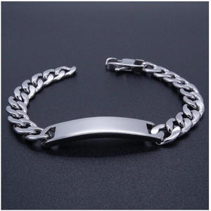 Bracelet en acier inoxydable inaltérable, personnalisable avec <span class=keywords><strong>gravure</strong></span> de nom/texte, avec barre vierge à graver, chaîne maille cubaine large pour homme - Product Image 2