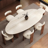 Table à manger en forme de larme, style Wabi-Sabi moderne, en marbre couleur noyer, bois massif, 4 places, pour usage domestique