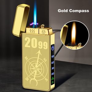 Briquet électrique à flamme bleue directe, rechargeable au gaz butane et rechargeable par Type-C, briquet métallique double usage avec LED - Product Image 6