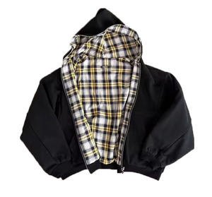 Sweat-shirts et sweats à capuche décontractés pour hommes OEM Streetwear 550GSM en molleton 100% coton avec patchs à carreaux, logo personnalisé et fermeture éclair intégrale <span class=keywords><strong>double</strong></span>. - Product Image 5