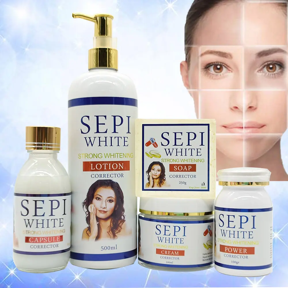 SEPI correttore sbiancante forte bianco 5D Gluta tono uniforme dissolvenza macchie scure set per la cura della pelle nutriente crema per lozione sapone siero di potenza