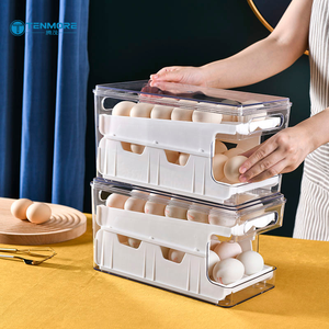 Boîte de rangement multifonctionnelle pour œufs et boissons, organisateur alimentaire transparent empilable pour réfrigérateur - Product Image 1