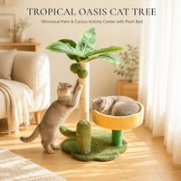 Arbre à chat en gros en forme de palmier de coco avec poteau à gratter en corde de sisal, lit rond en peluche et poteau en bois pour chats d'intérieur OEM