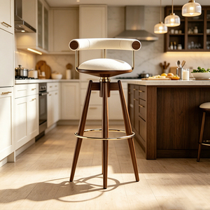Taburete de <span class=keywords><strong>Bar</strong></span> Giratorio Clásico Británico de Mediados de Siglo, de Madera de Fresno, con Asiento Acolchado, para Isla de Cocina, Silla de <span class=keywords><strong>Bar</strong></span> de Lujo para Pub, <span class=keywords><strong>Bar</strong></span> o <span class=keywords><strong>Restaurante</strong></span> Comercial - Product Image 3