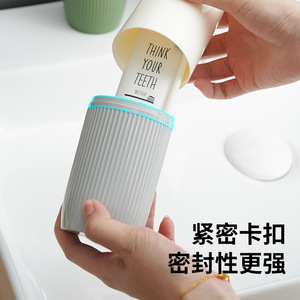 Travel Toothbrush And Rinse Cup Case Portable Dental Kit Set With Foldable Design For Travel White Gray Blue Green Plastic - Product Image 1