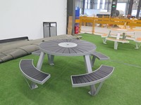 Table de pique-nique ronde moderne en WPC pour l'extérieur, ensemble de bancs de jardin et de parc, durable, résistant aux intempéries, composite bois-plastique pour terrasse