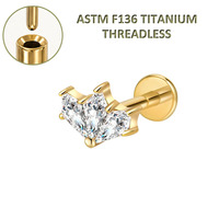 Nouveauté Freya : Bijou de piercing en titane de qualité implant ASTM F136, sans filetage, à enfiler, pour labret, tragus, daith, hélix, avec zircon