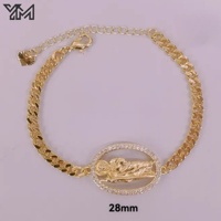 Pulsera de Protección YM con Dije de San Judas en Latón con Halo, Chapada en Oro de 18K, con Circonitas Cúbicas Tricolor, Joyería de Fe para Hombres y Mujeres