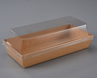 Emballage de boîte à sushi blanc et kraft avec couvercles supérieurs transparents
