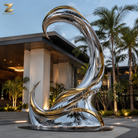 Escultura Artística Contemporánea de Olas Oceánicas en Acero Inoxidable con Acabado Dorado para Exteriores, Hoteles, Plazas y Jardines Costeros
